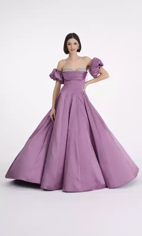 fioletowa suknia