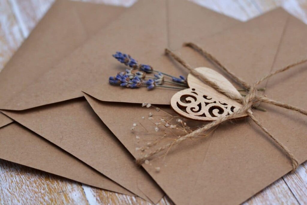 kartka i życzenia ślubne zapakowane w ekologiczną kopertę